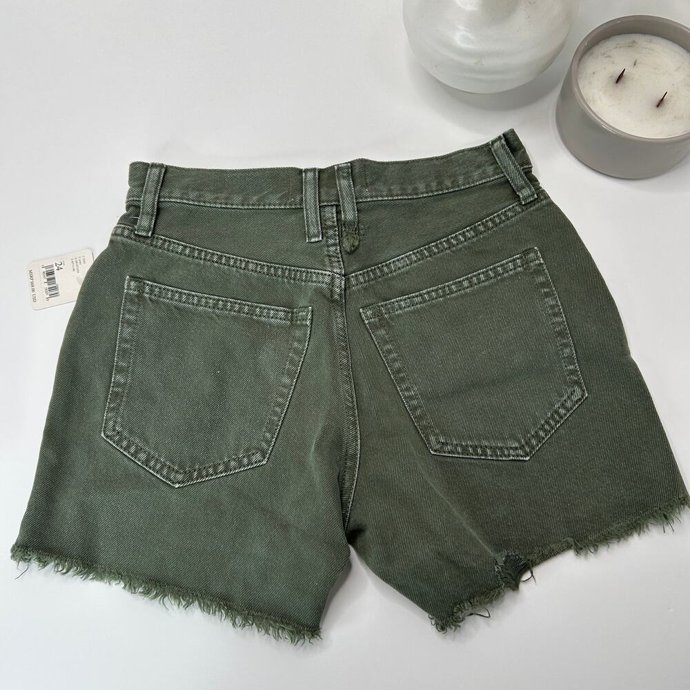 Free People Makai Cutoff Denim Shorts Olive Green Mid Rise Shorts Women 24 NWT - Picture 2 of 10